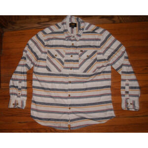 LEE Ivory With Blue Red Yellow Stripes XL Long Sleeve Heavy Flannel Shirt